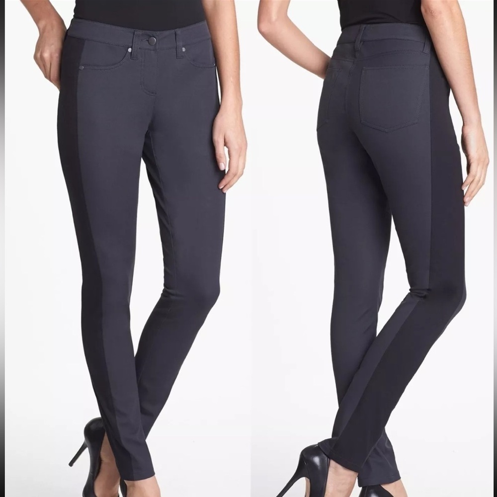 EILEEN FISHER Skinny Ankle Tuxedo Stripe Gray Black‎ Pants Size Medium
